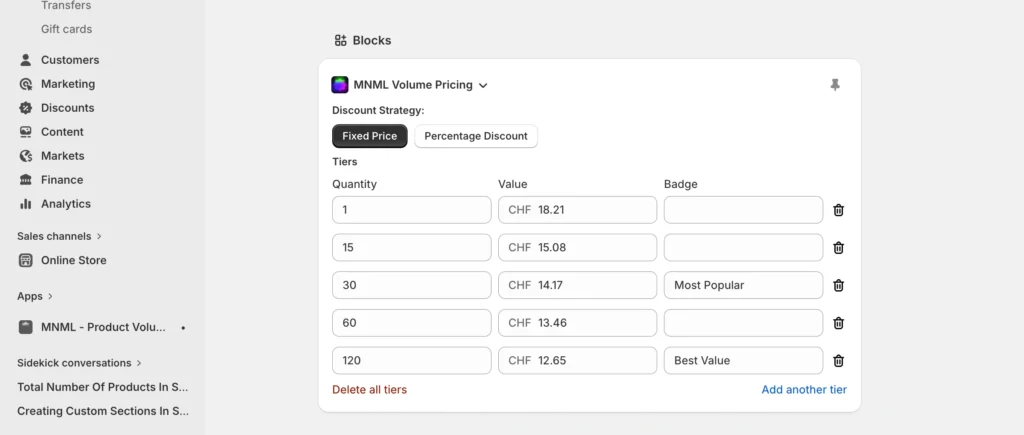 MNML Volume Pricing Block