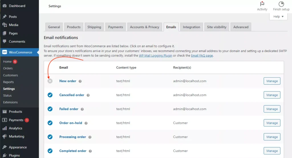WooCommerce-emails email sending issue